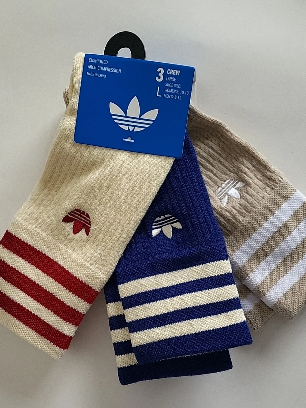 Adidas Originals 3-pack Sport Crew socks size L 6-12 Multicolor